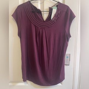 NWT Stitch Fix Daniel Rainn Dark Purple Brinn Scoop Neck Pleat Detail Knit top